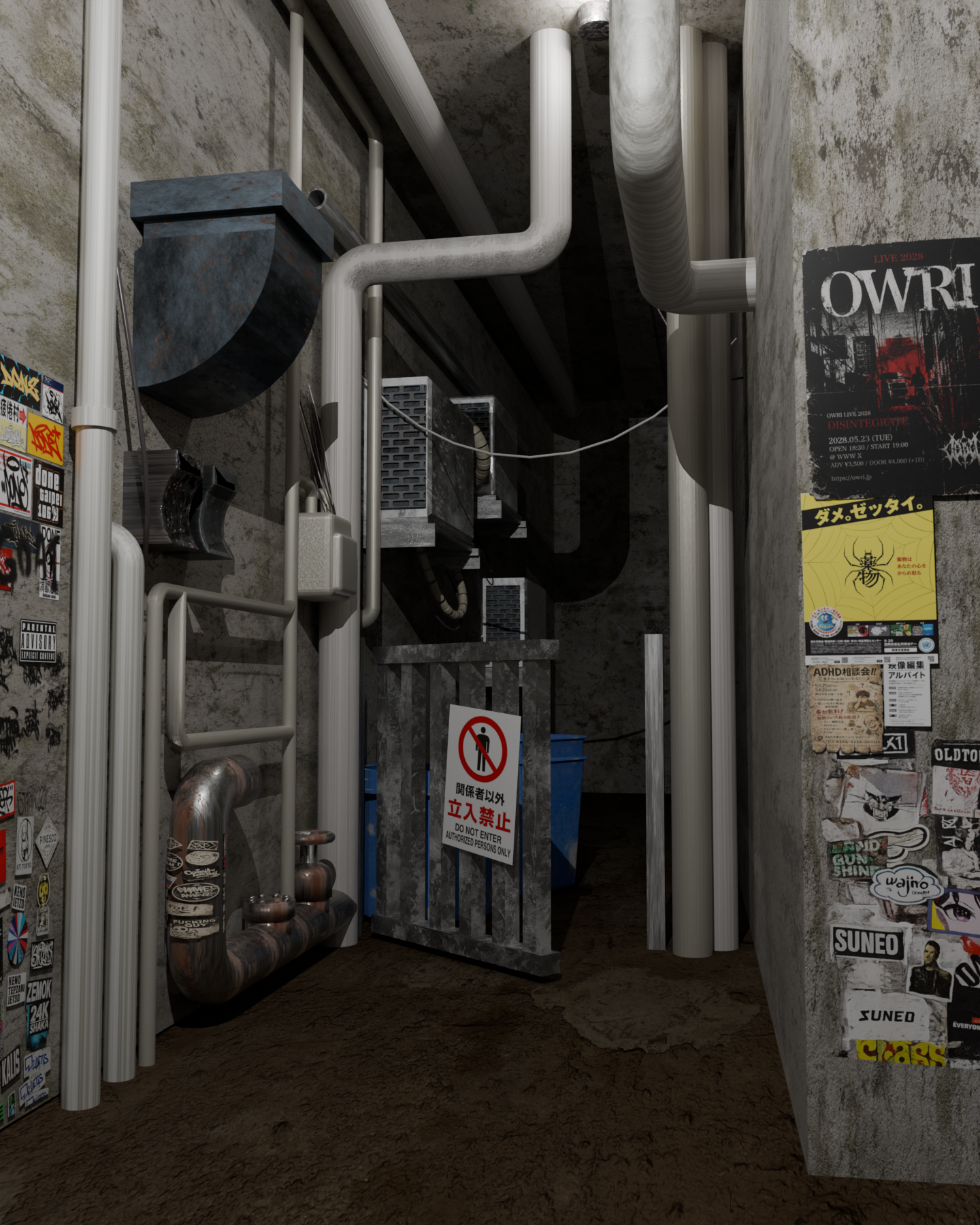 Final render showing the full back alley environment