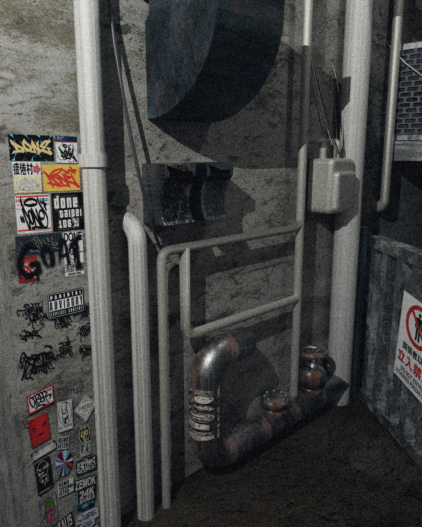Final image showing pipes, ventilation and graphic details