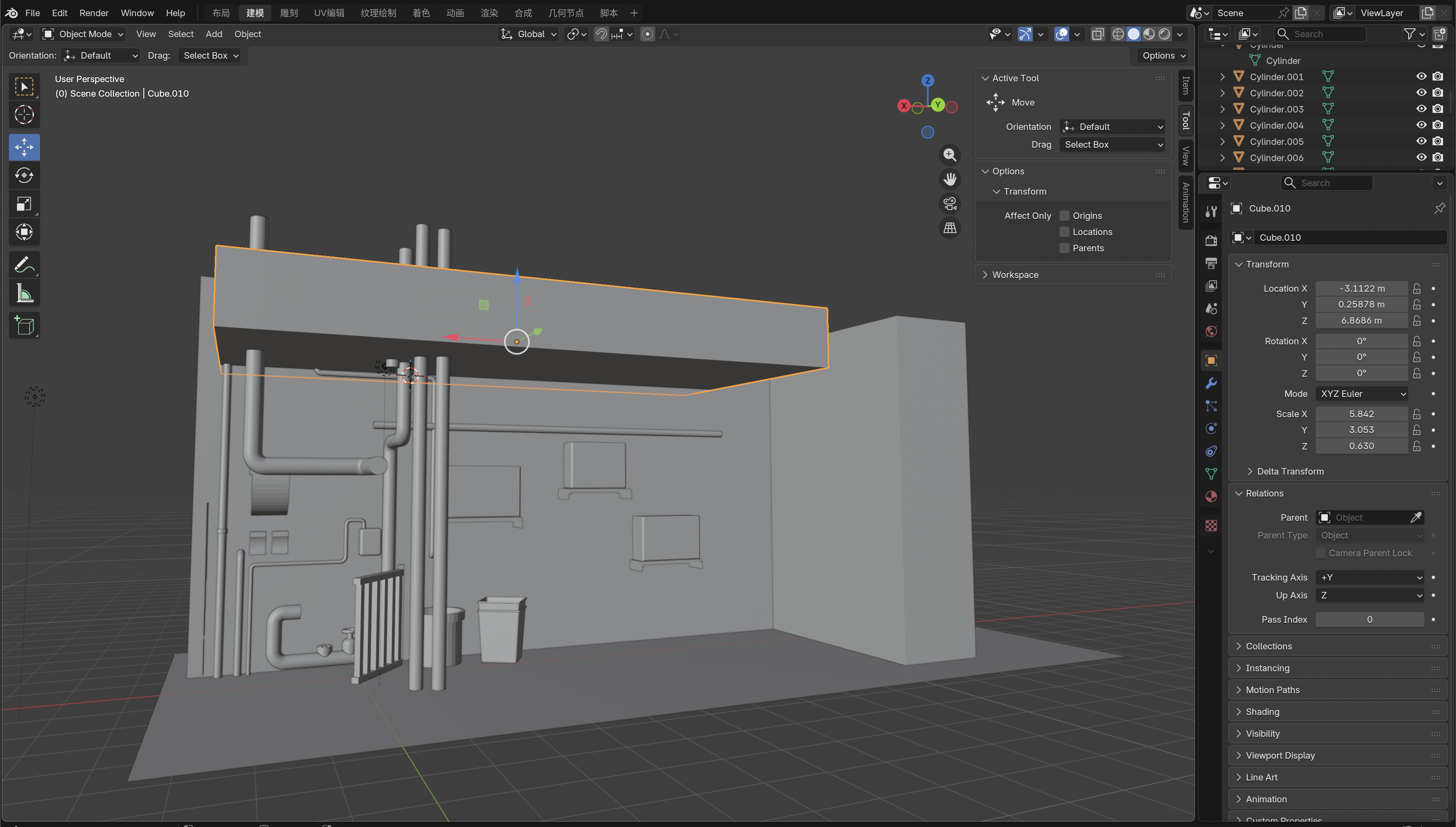 Blender modeling of walls, pipes and structural elements